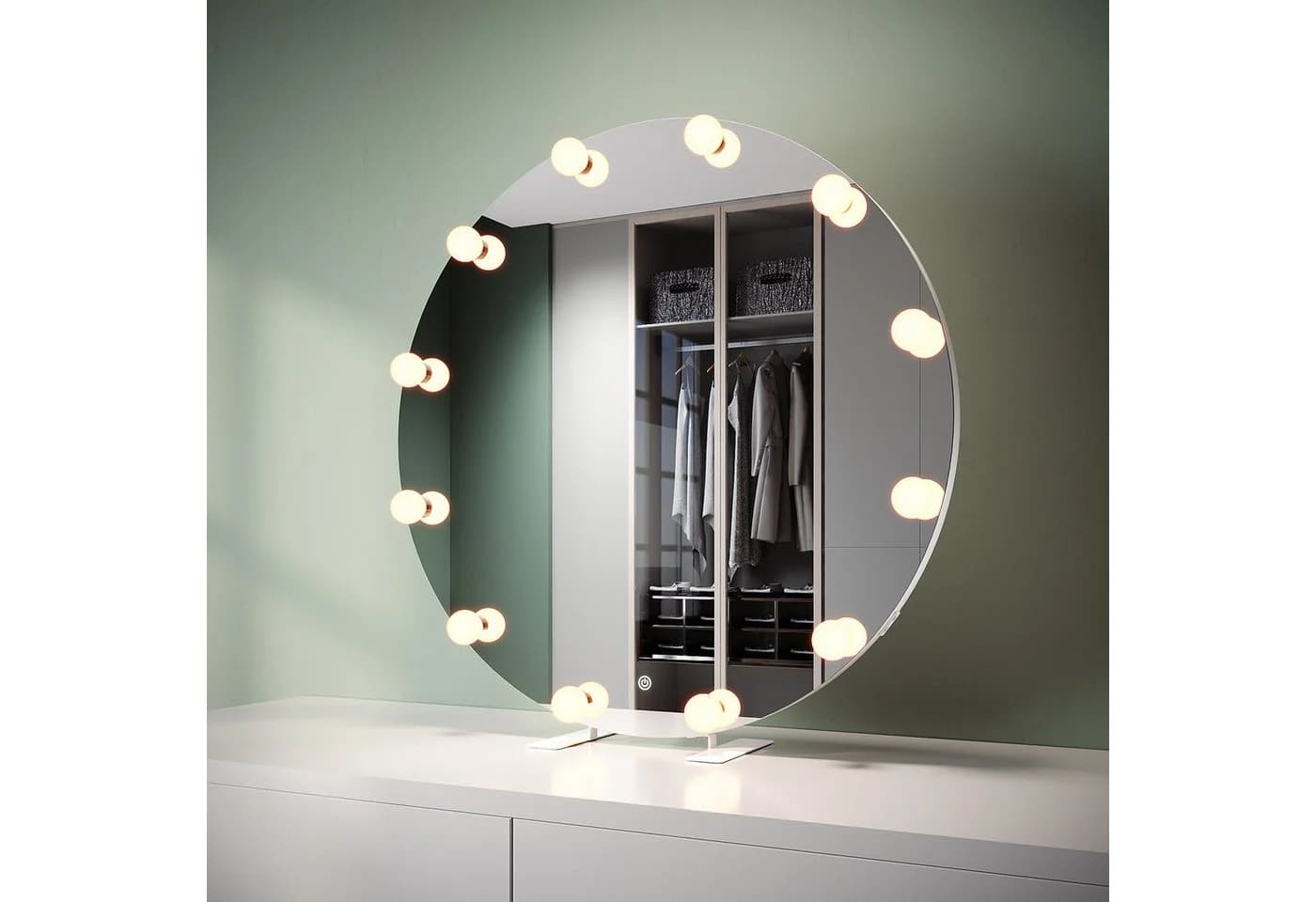 SONNI Schminkspiegel LED 3 Farben Dimmbar Touch Steckdose 80x80cm