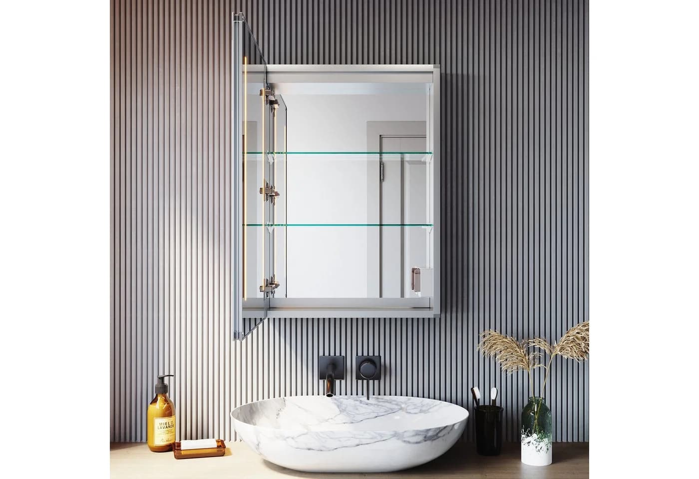 SONNI Spiegelschrank Aluminium Touch-Bedienung Antibeschlag