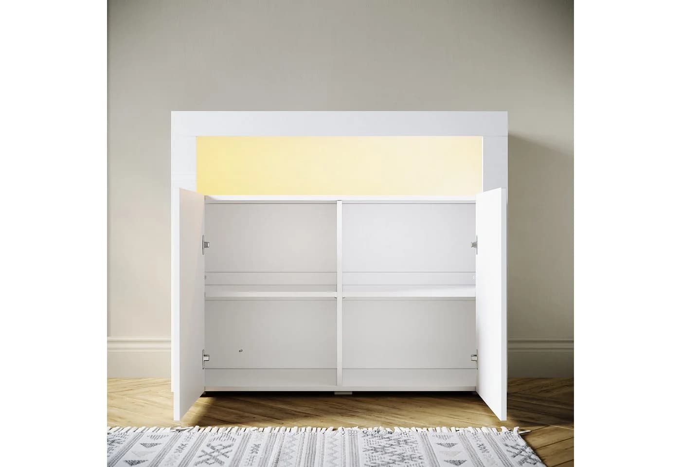 SONNI Kommode Sideboard Weiß Hochglanz mit LED-Beleuchtung