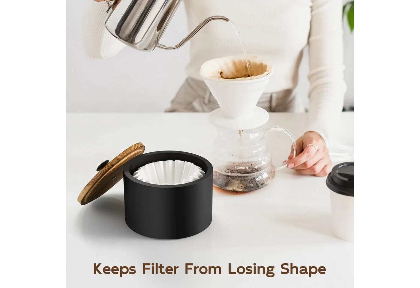 SURFOU Kaffeefilterhalter aus Massivholz Schwarz Rustikal