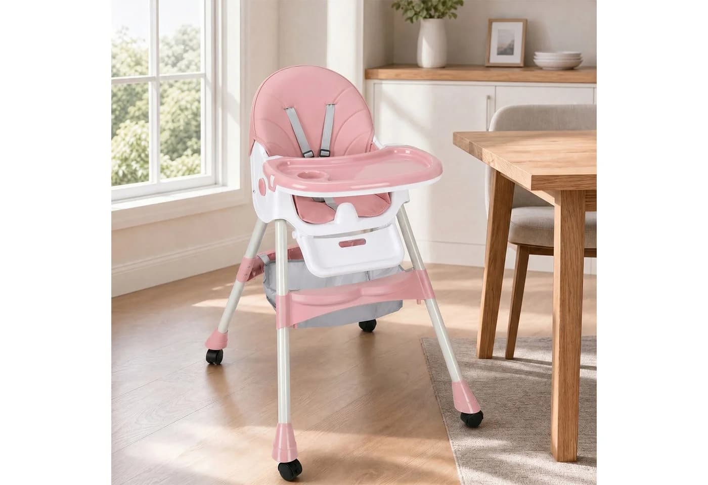 oyajia Kinderstuhl 3-in-1 Rosa/Blau mit 5-Punkt-Gurt