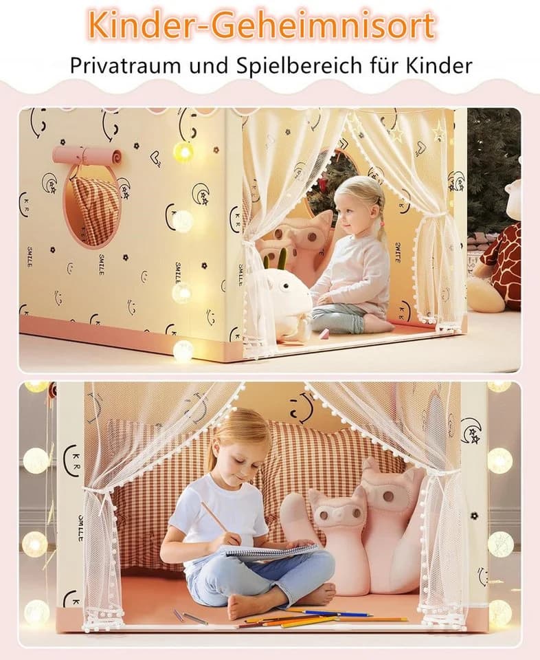 WowWoke Spielzelt 2-in-1 Kinderzelt mit Matte Rosa
