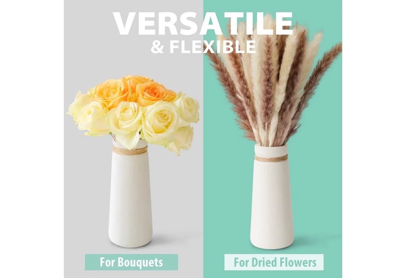 flature Tischvase Keramik 2er-Set Weiß Boho Style