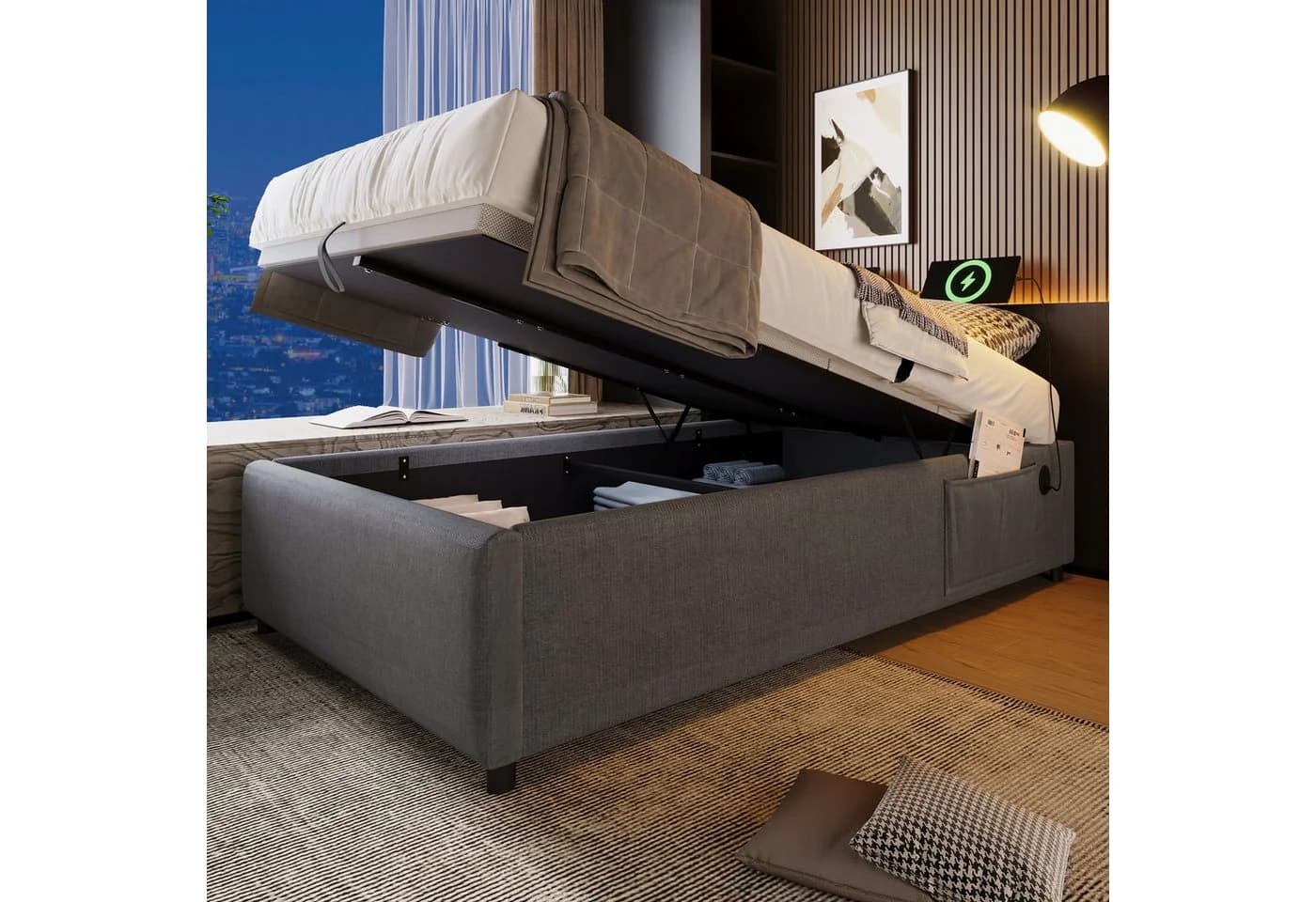 BlingBin Einzelbett Polsterbett 90x200 cm Grau