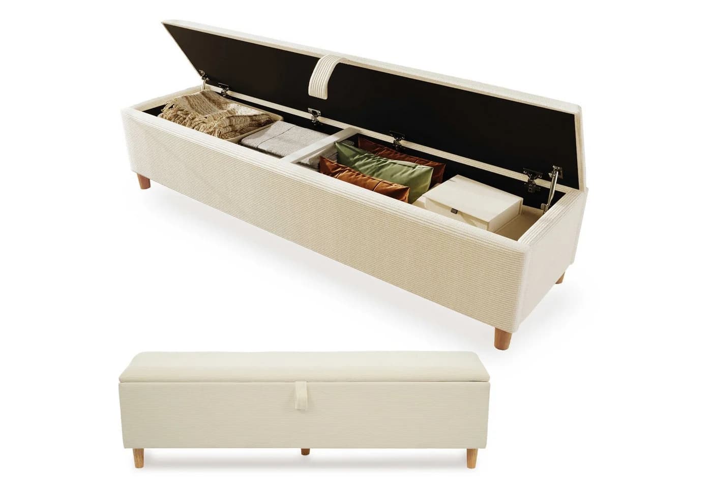 BlingBin Bettbank Beige mit hydraulischem Stauraum