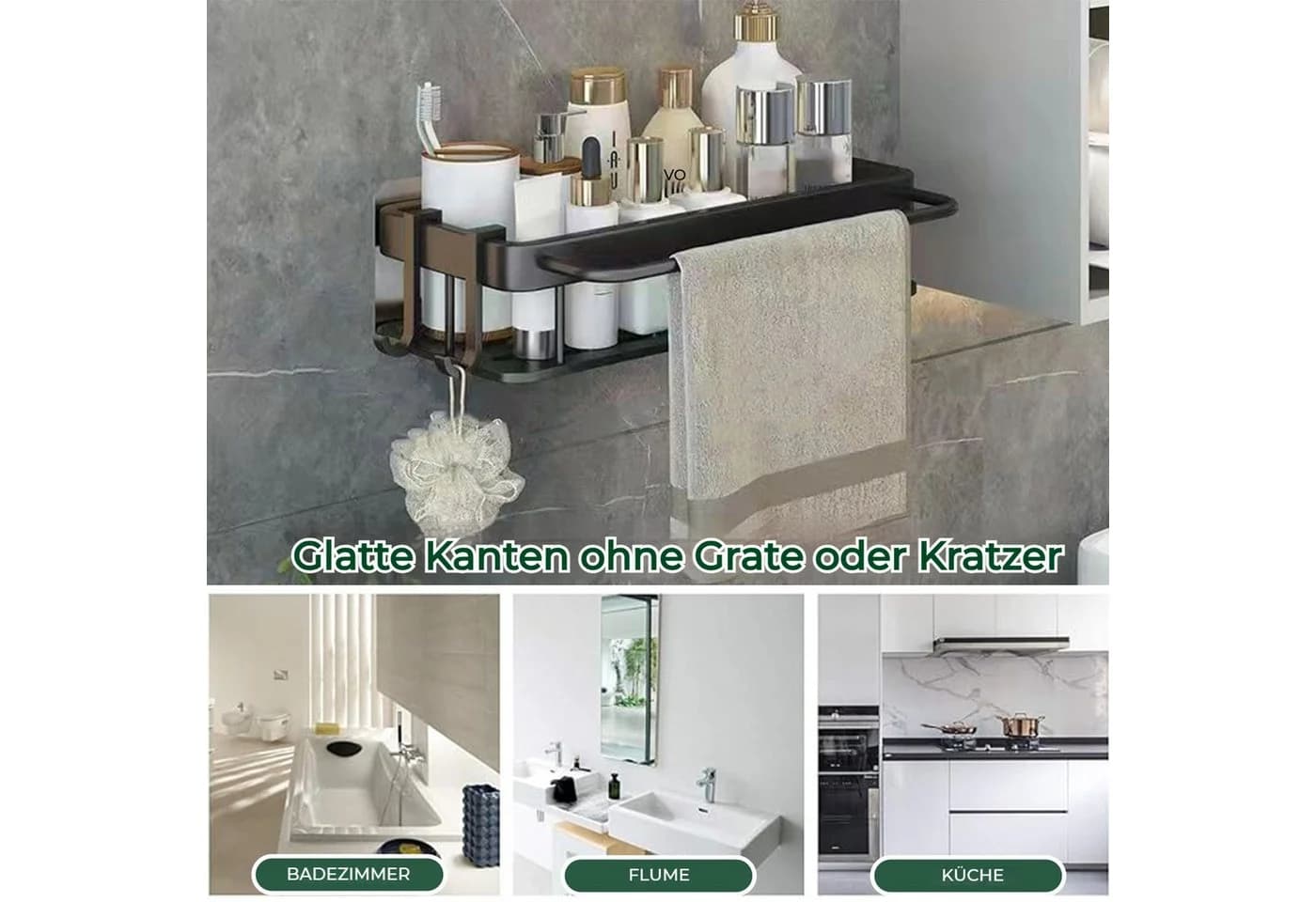 BlingBin Duschablage Schwarz Selbstklebend Aluminium 2er Set