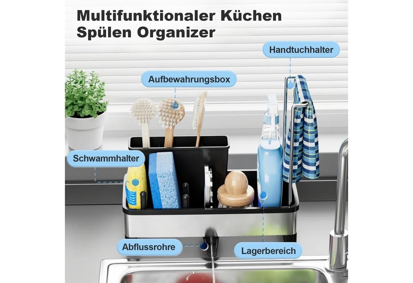 BlingBin Küchenorganizer-Set Spülbecken-Organizer Schwammhalter Schwarz