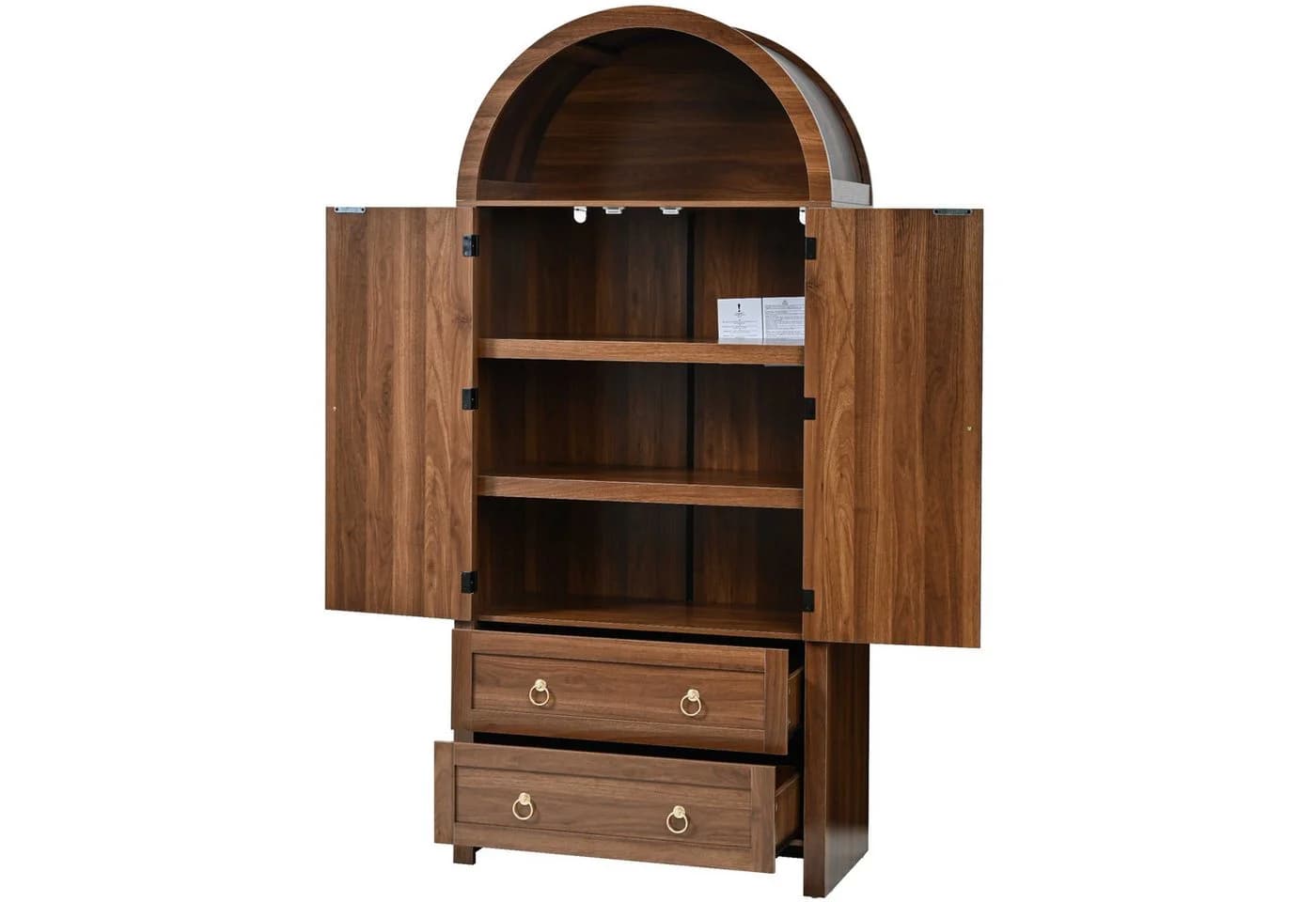 BlingBin Hochschrank Sideboard 80x40x180 cm Nussbaum Rattan