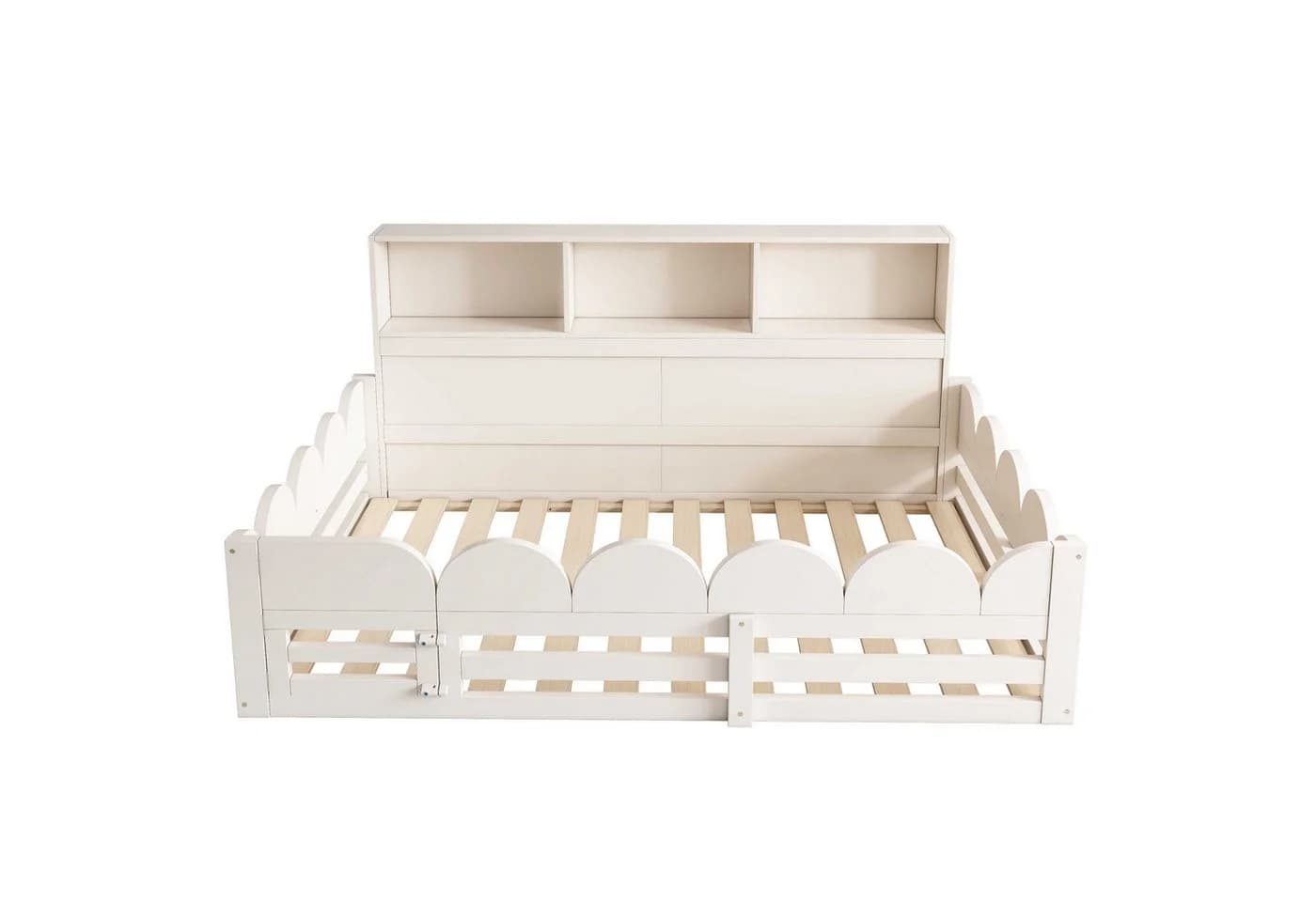 BlingBin Kinderbett Bodenbett Holzbett mit Geländer, 140 x 200 cm