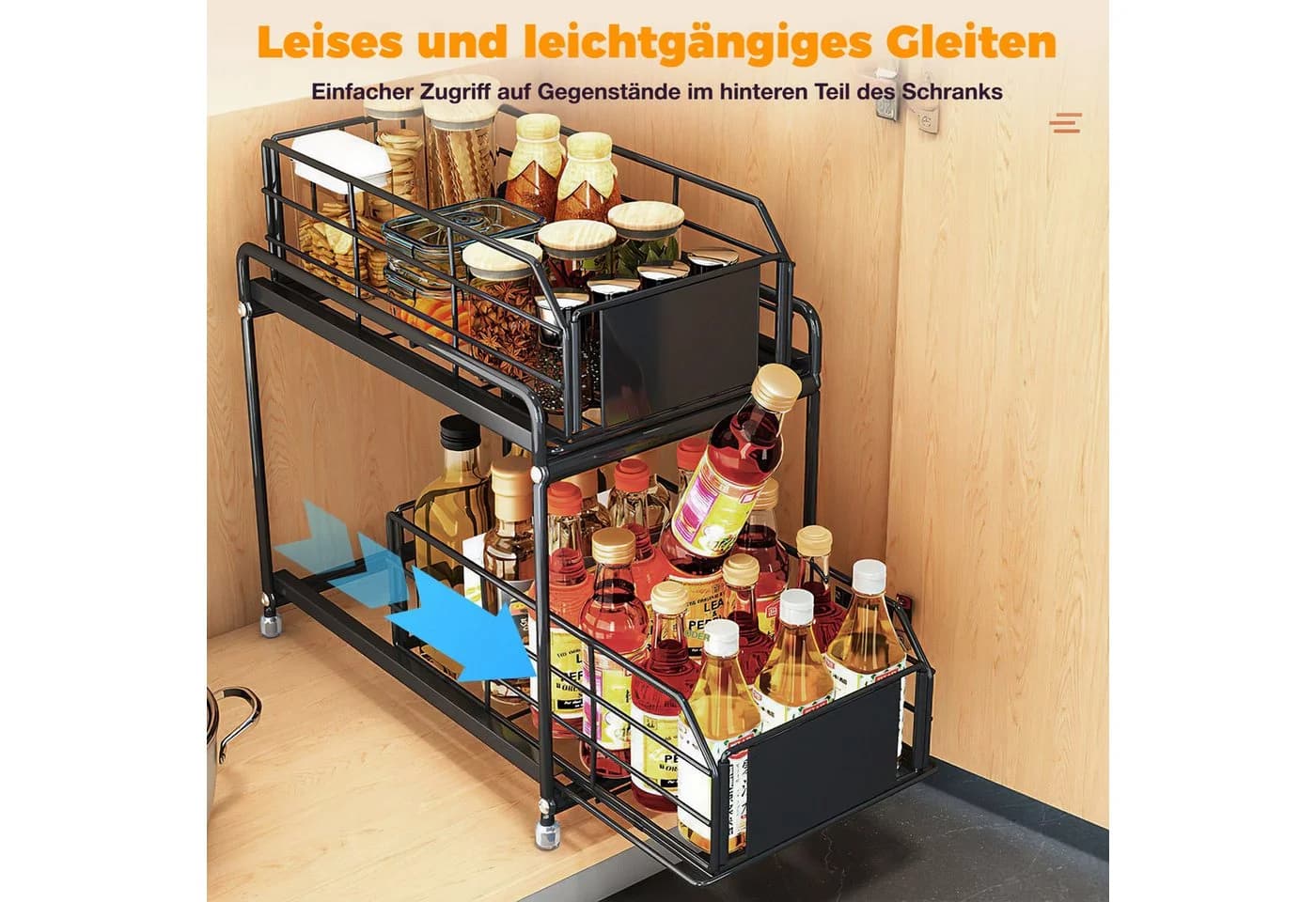 BlingBin Küchenregal 2 Etagen Schwarz mit Schublade