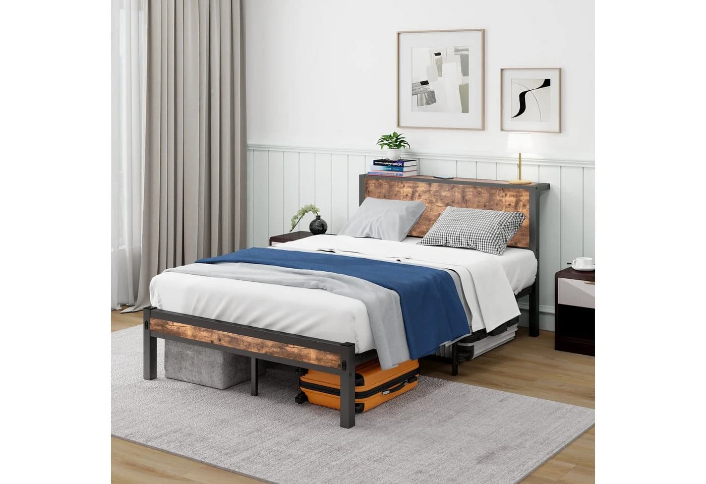 BlingBin Metallbett Vintage Braun mit Stauraum