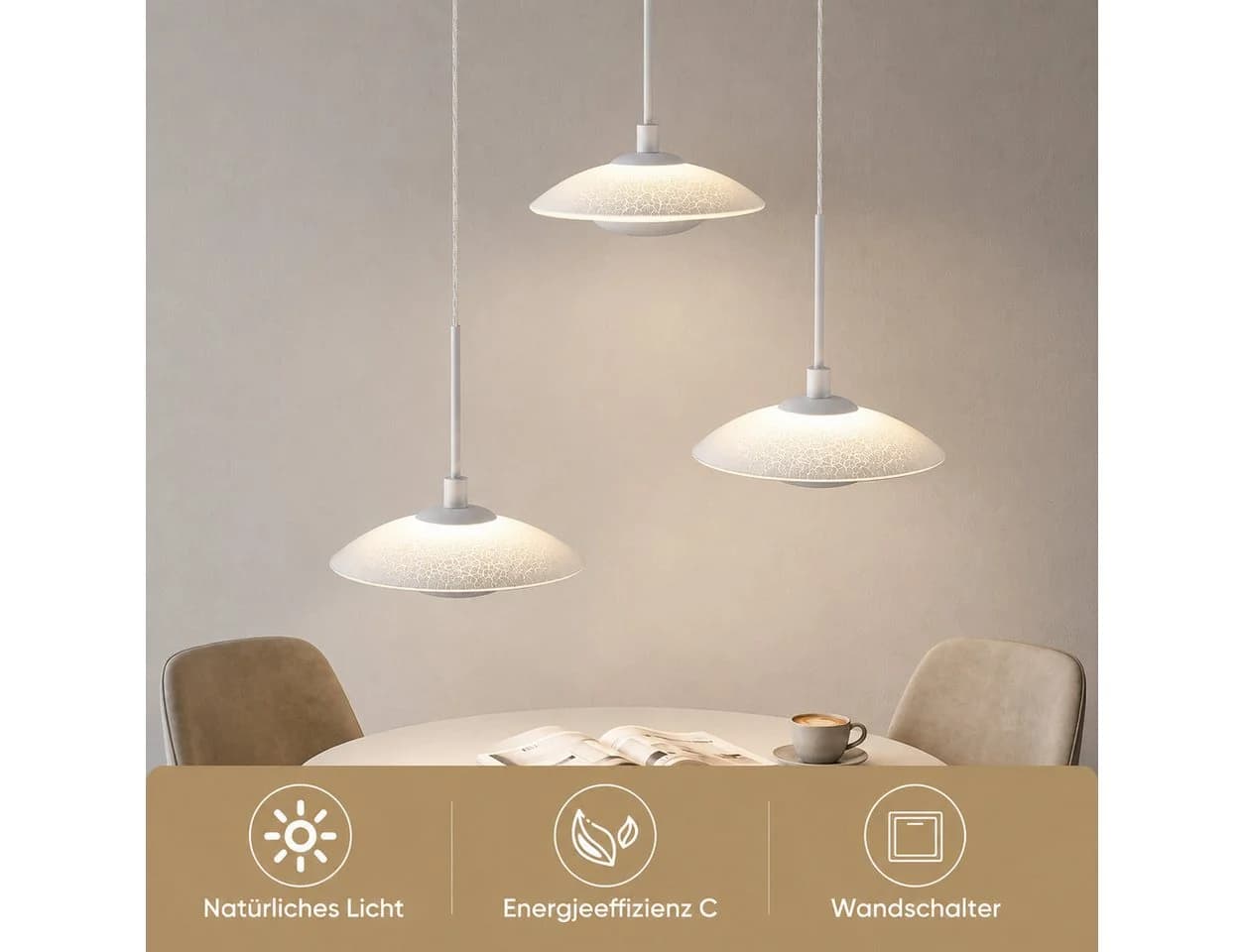 BlingBin LED Pendelleuchte 3-flammig Glas Weiß Höhenverstellbar