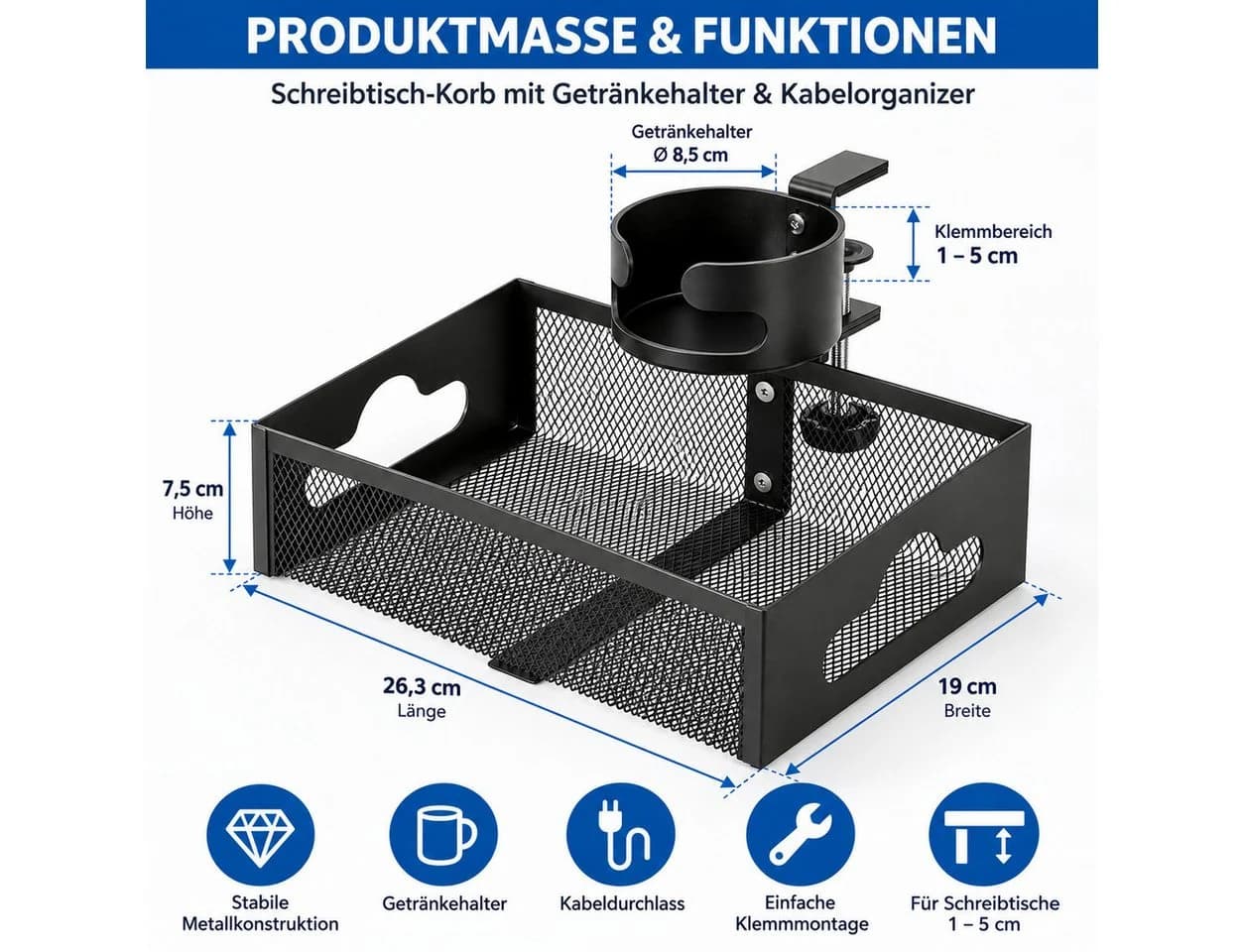 LEMLIT Schreibtisch-Organizer Schwarz mit Getränkehalter