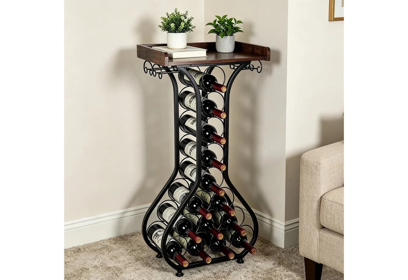 BlingBin Weinregal Vintage Metall mit Holzplatte für 14 Flaschen