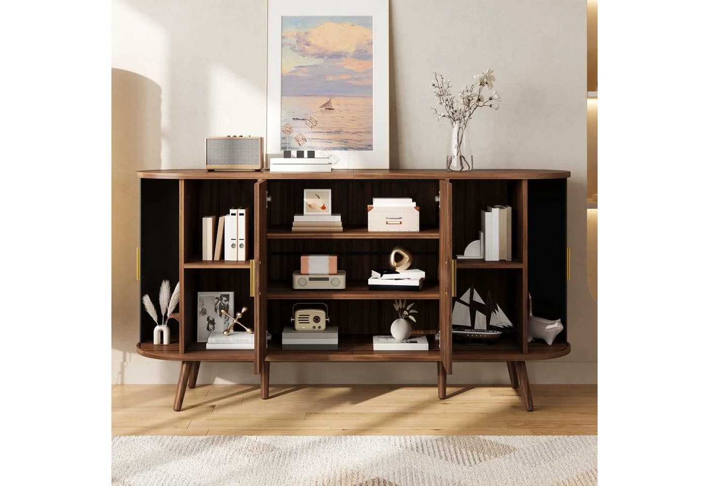BlingBin Sideboard 150cm Holzoptik Schiebetüren Skandinavisch