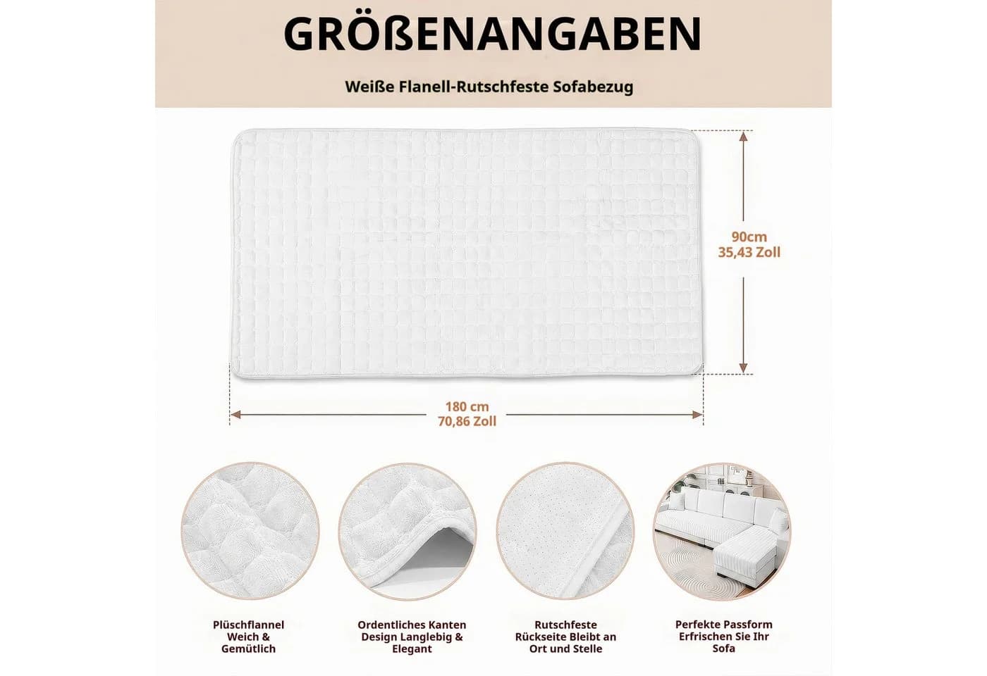 LEMLIT Sofabezug Weich Flanell Rutschfest Schutzdecke Weiß