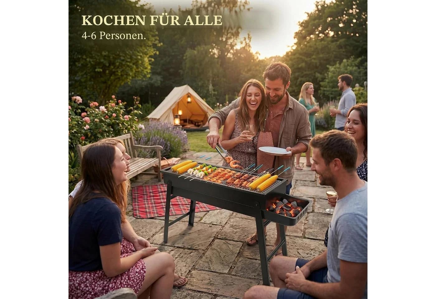 BlingBin Faltbarer Mini-Holzkohlegrill Edelstahl Schwarz