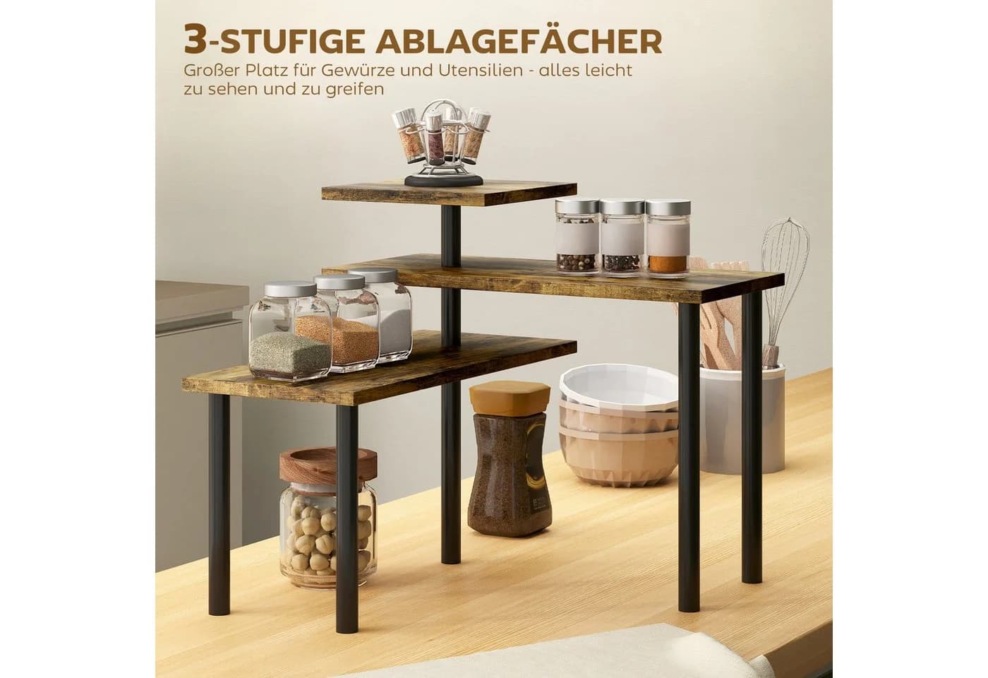 BlingBin Küchenregal Drehbar 3 Ebenen Metallrahmen