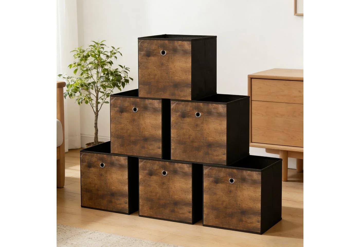 BlingBin Faltbox Aufbewahrungsboxen 6er Set Braun-Schwarz Vintage