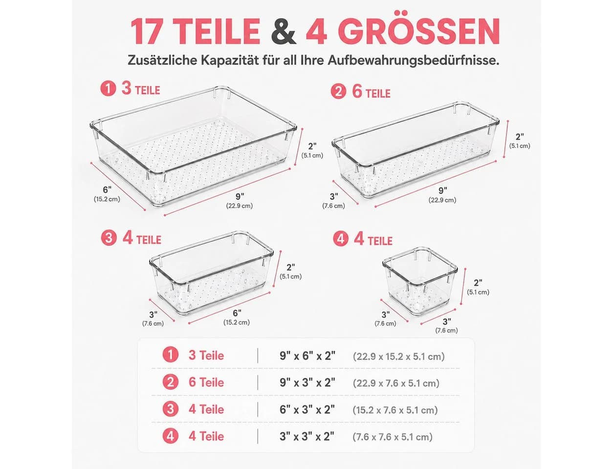 BlingBin Schubladenorganizer Set Transparent PS-Kunststoff 17/24-tlg.