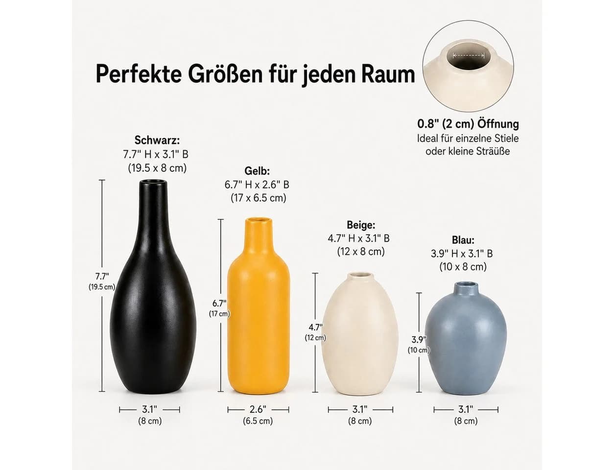 BlingBin 4er-Set Keramikvasen Schwarz Beige Gelb Hellblau