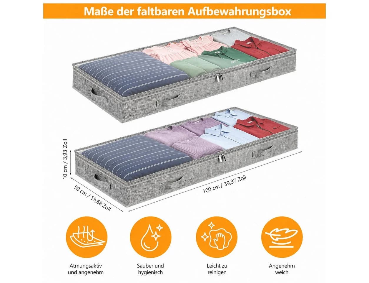 BlingBin Unterbettkommode 4er-Set Grau mit transparentem Deckel