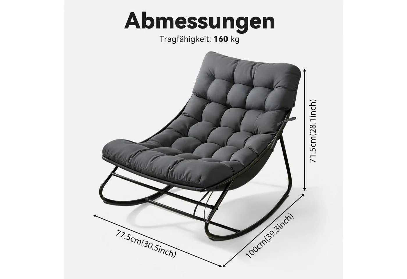 AOXUN Schaukelstuhl Loungesessel Metall Schwarzgrau
