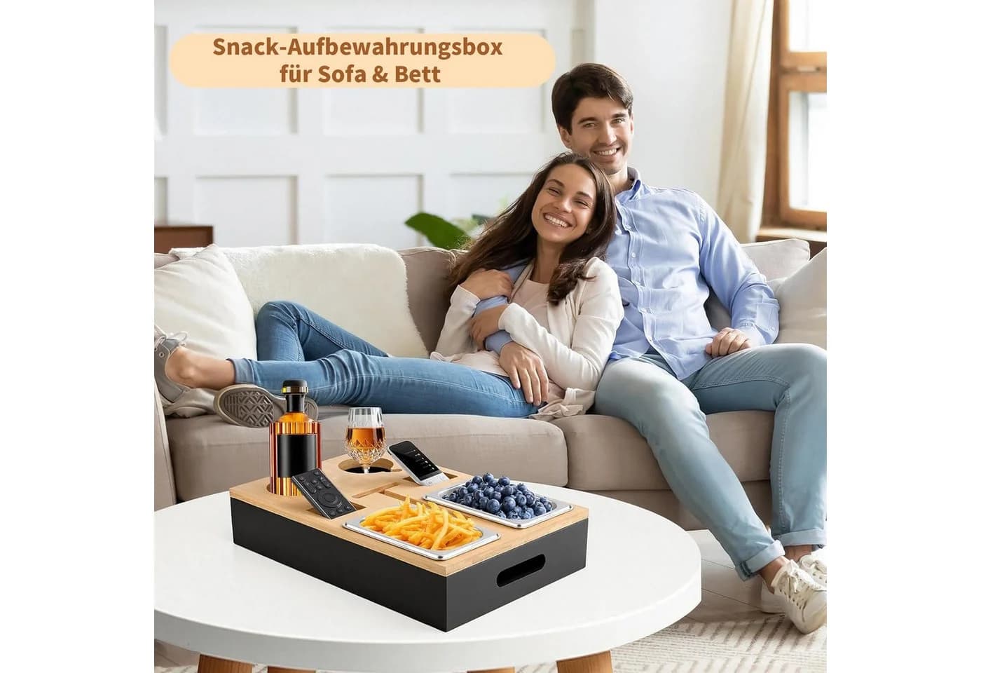 AIMAX Tabletttisch Couchbar Snackbox Schwarz mit 2 Snackschalen