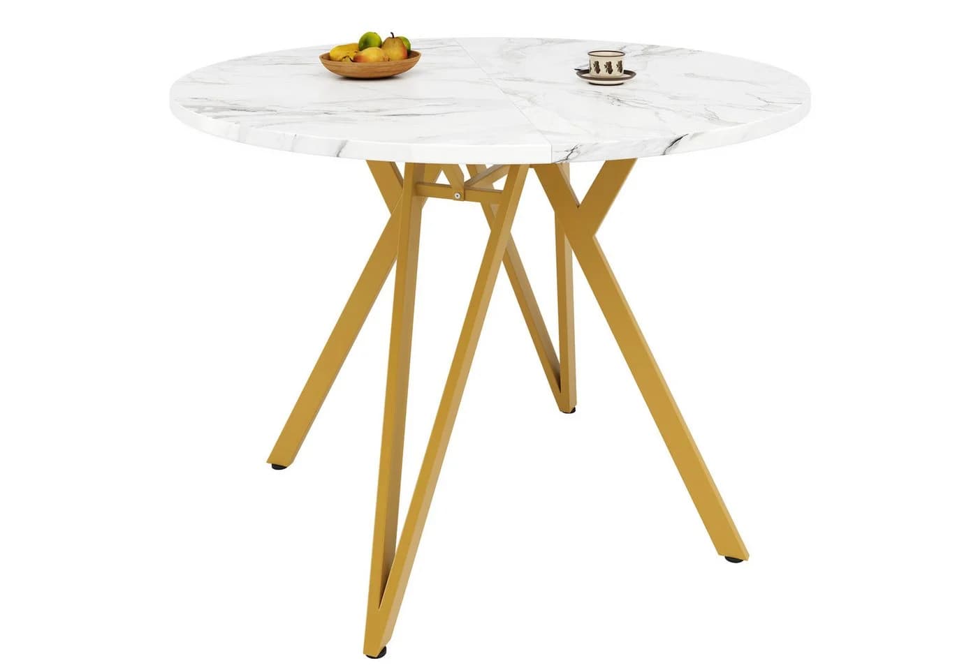 KLAM HOME Runder Esstisch 100 cm MDF-Marmor Gold