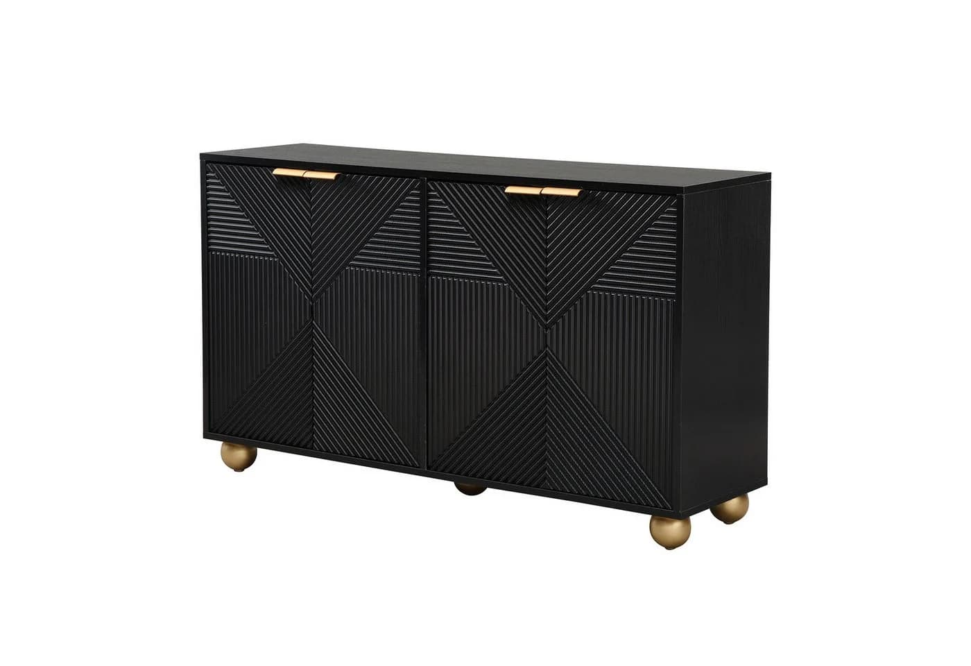 KLAM HOME Sideboard Vintage Schwarz mit gravierten Türen & goldenen Griffen