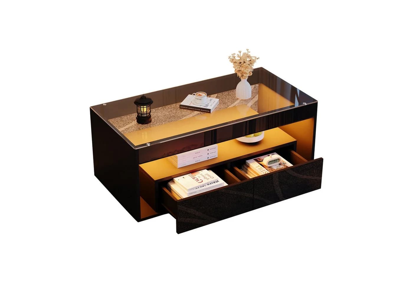 KLAM HOME Couchtisch Moderner Couchtisch mit 16-Farben LED-Beleuchtung