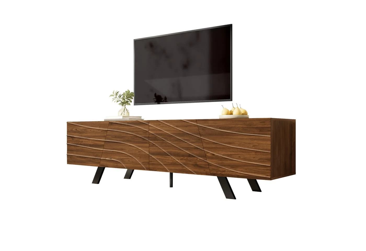 KLAM HOME Lowboard 160cm TV Schrank Walnuss Design Eisengestell