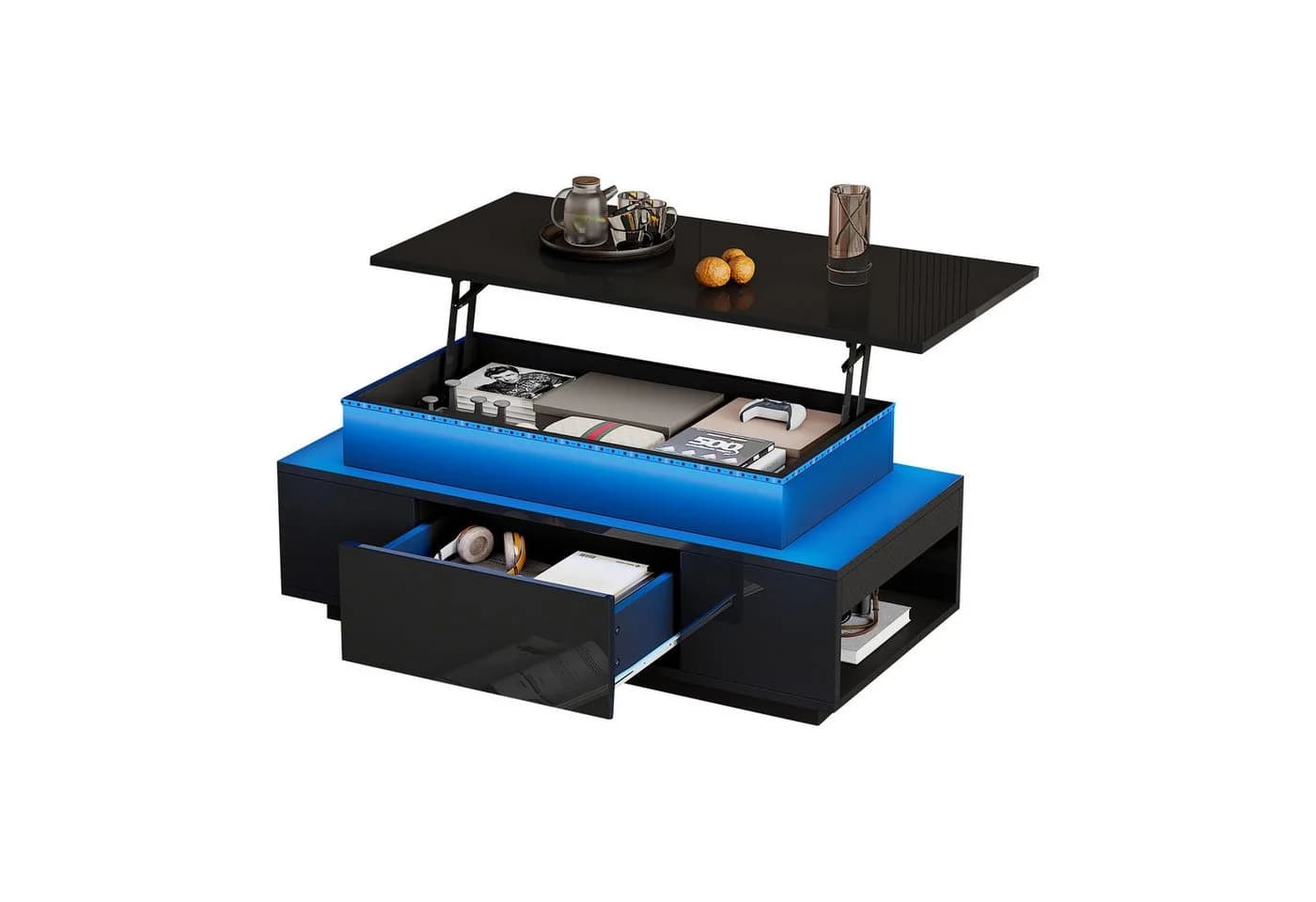 KLAM HOME Couchtisch Höhenverstellbar Mit LED Beleuchtung Und Schublade