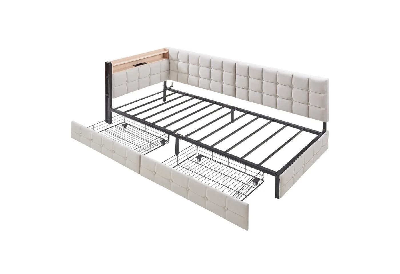 KLAM HOME Schlafsofa 90x200cm mit USB-Anschluss und LED-Beleuchtung Beige