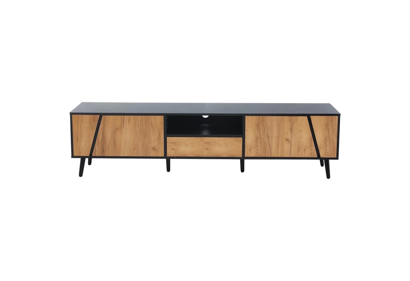 KLAM HOME Lowboard TV-Schrank 180x40x46 cm Schwarz Massivholz