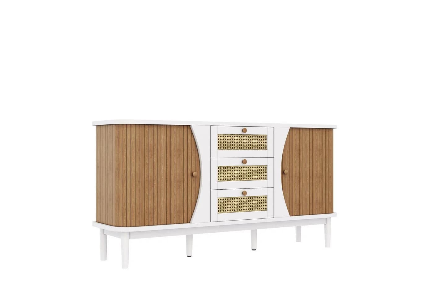 KLAM HOME Rattankommode Sideboard mit Schiebetüren und verstellbaren Einlegeböden