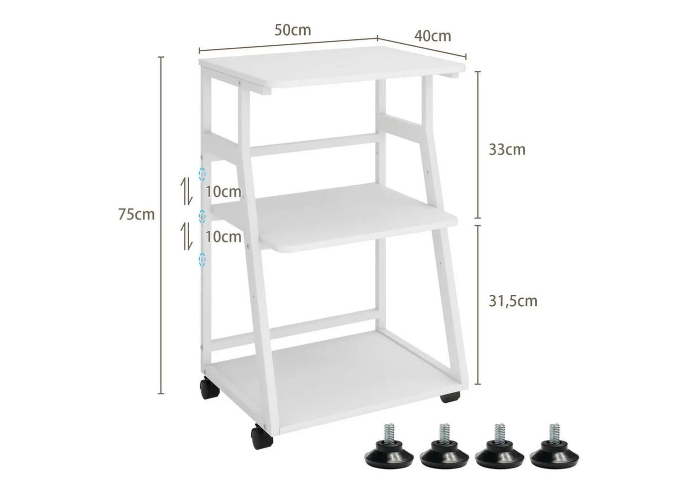 PUNCIA Druckertisch 3 Schichten 50x50cm Weiß