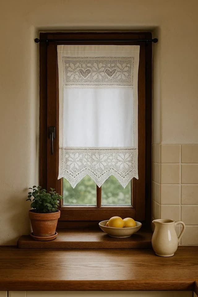HOSSNER Scheibengardine 45x75 cm Baumwolle Vintage Romantische Stickerei