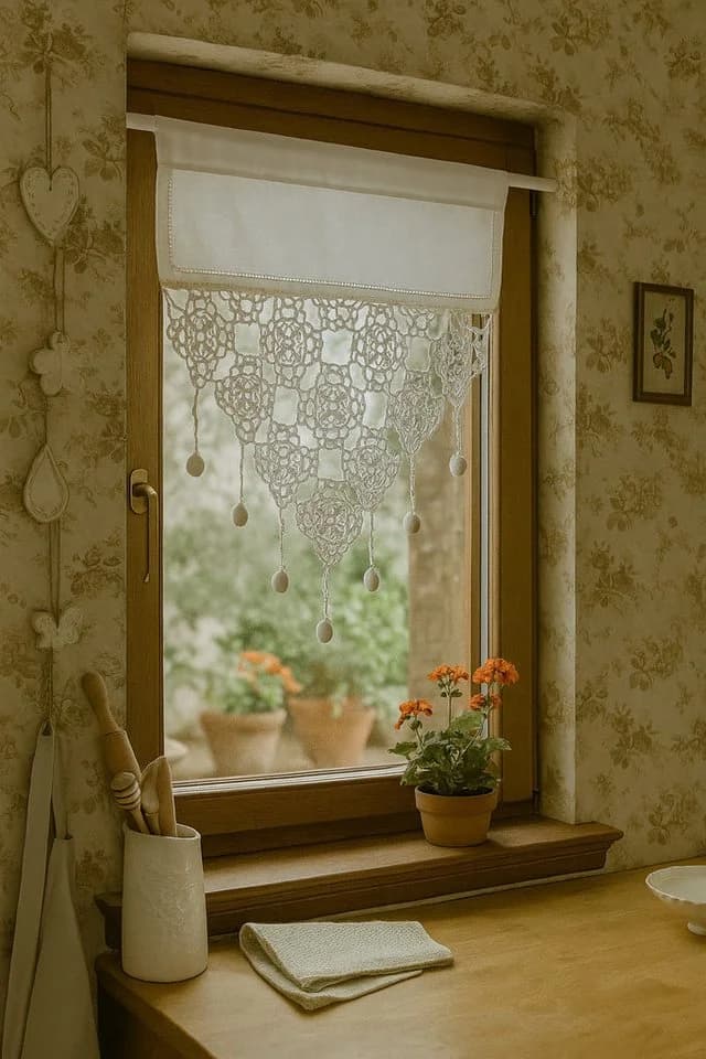 HOSSNER - ART OF HOME DECO Scheibengardine 35x45 cm Baumwolle Vintage Romantische Stickerei