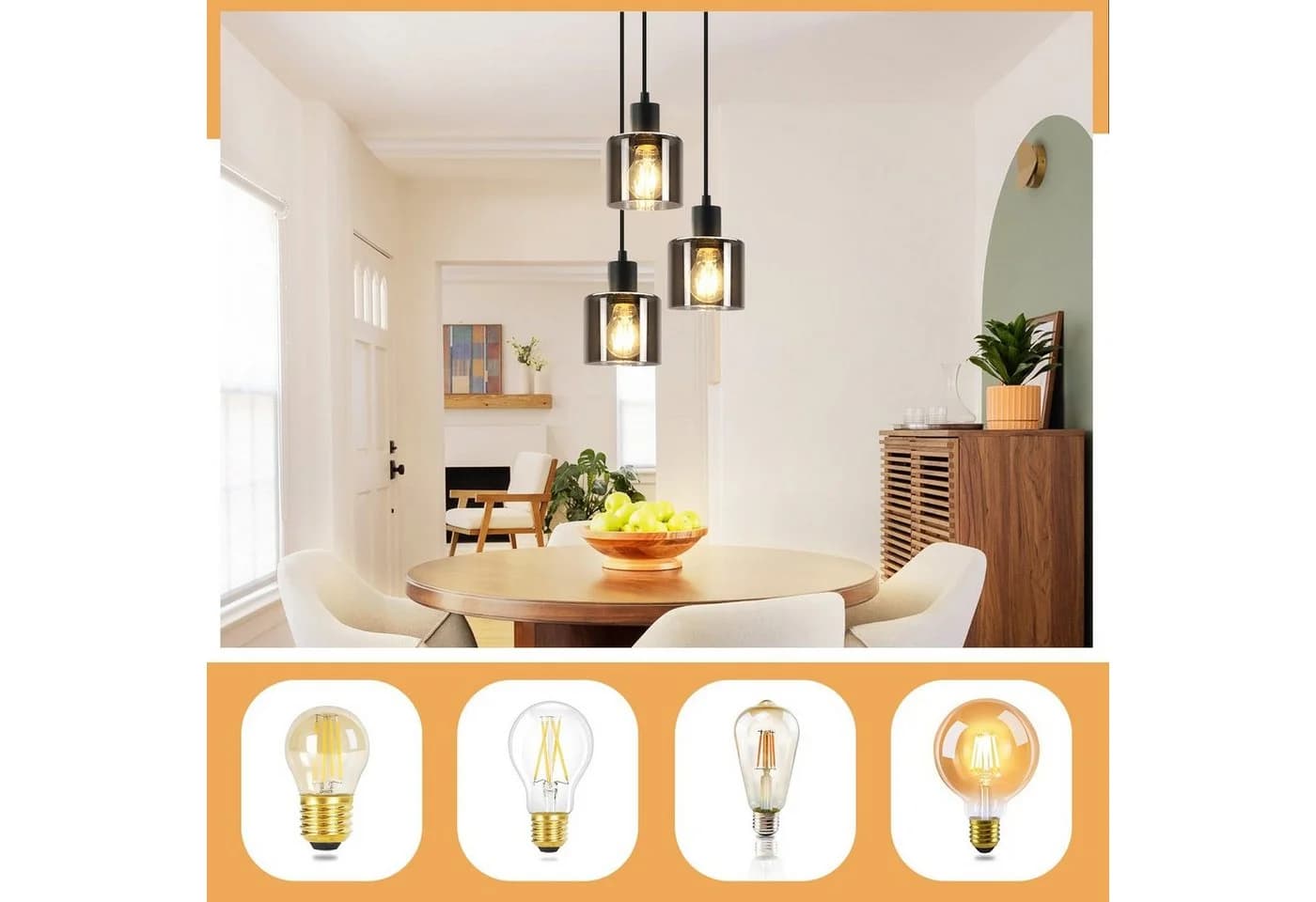 Nettlife Pendelleuchte Schwarz Vintage E27 Glas Hängelampe Höhenverstellbar