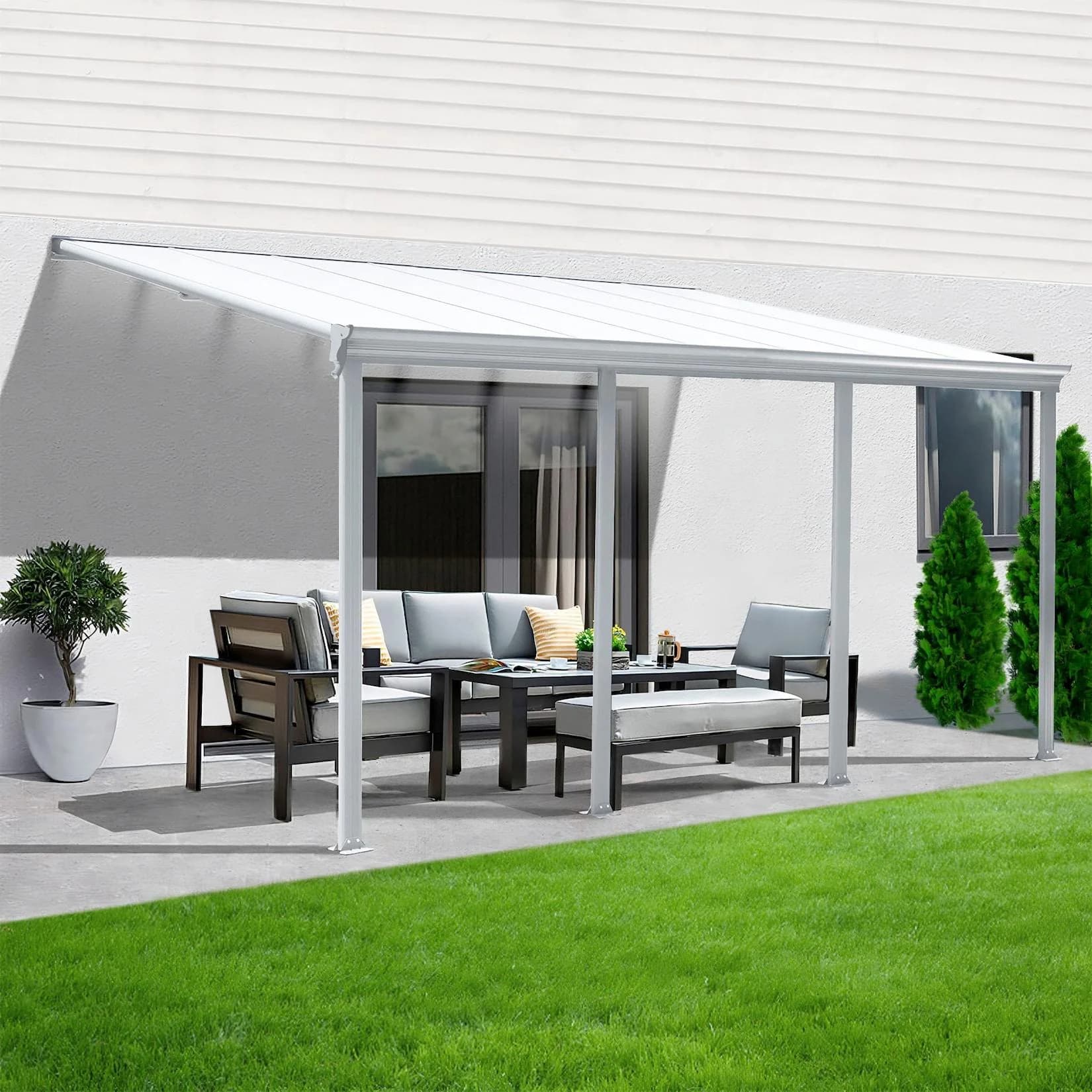 Terrassenüberdachung Aluminium 618 cm als Bausatz Sichtschienen Weiß