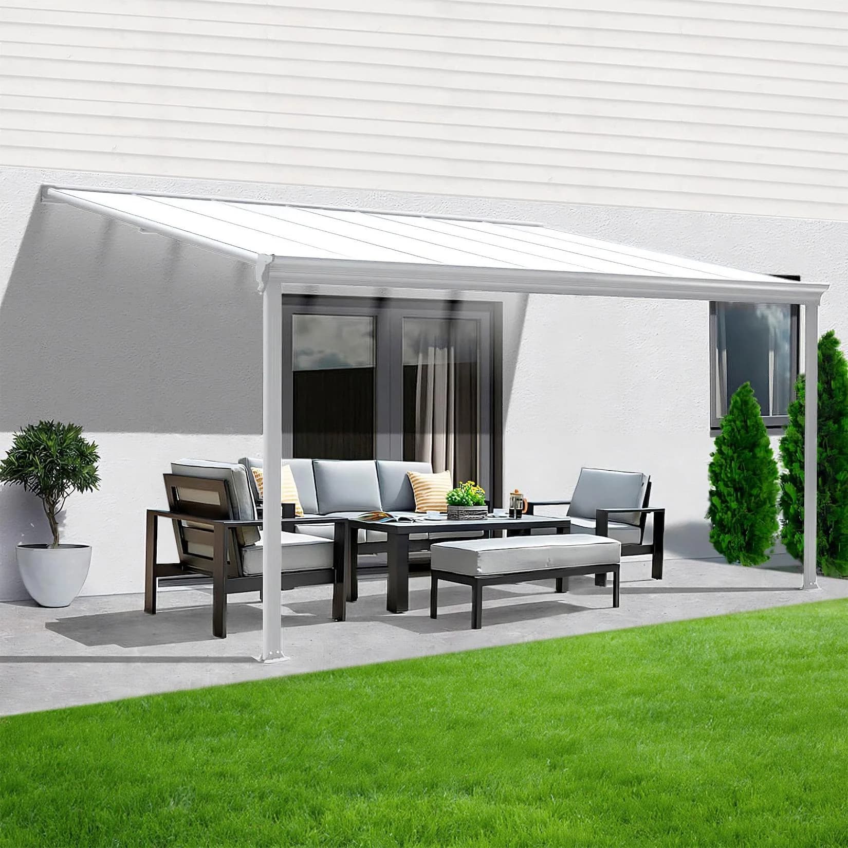 Terrassenüberdachung Aluminium 312 cm Bausatz Sichtschienen Weiß