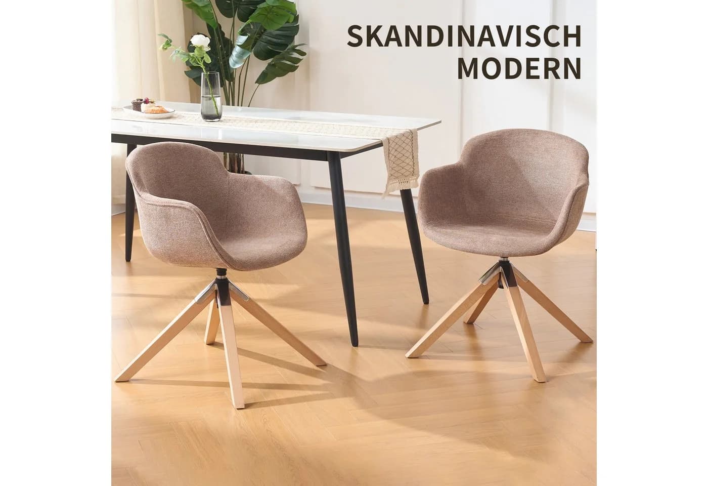 SeedWave Esszimmerstuhl drehbar 2er Set mit Armlehnen, Buchenholz, braun