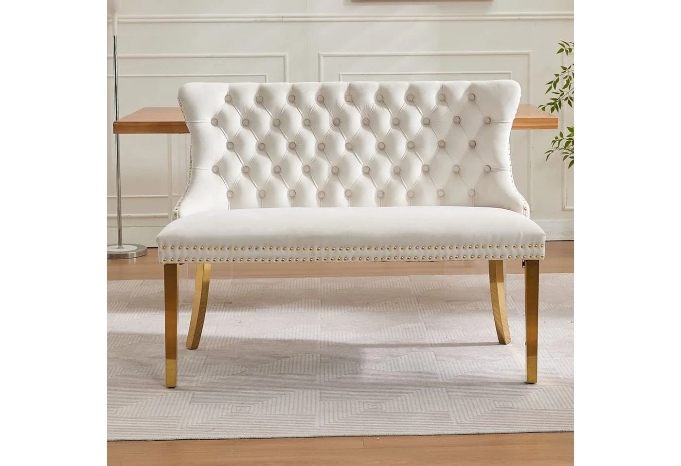 SeedWave Esszimmerbank Samt Beige/Gold Französischer Luxusstil