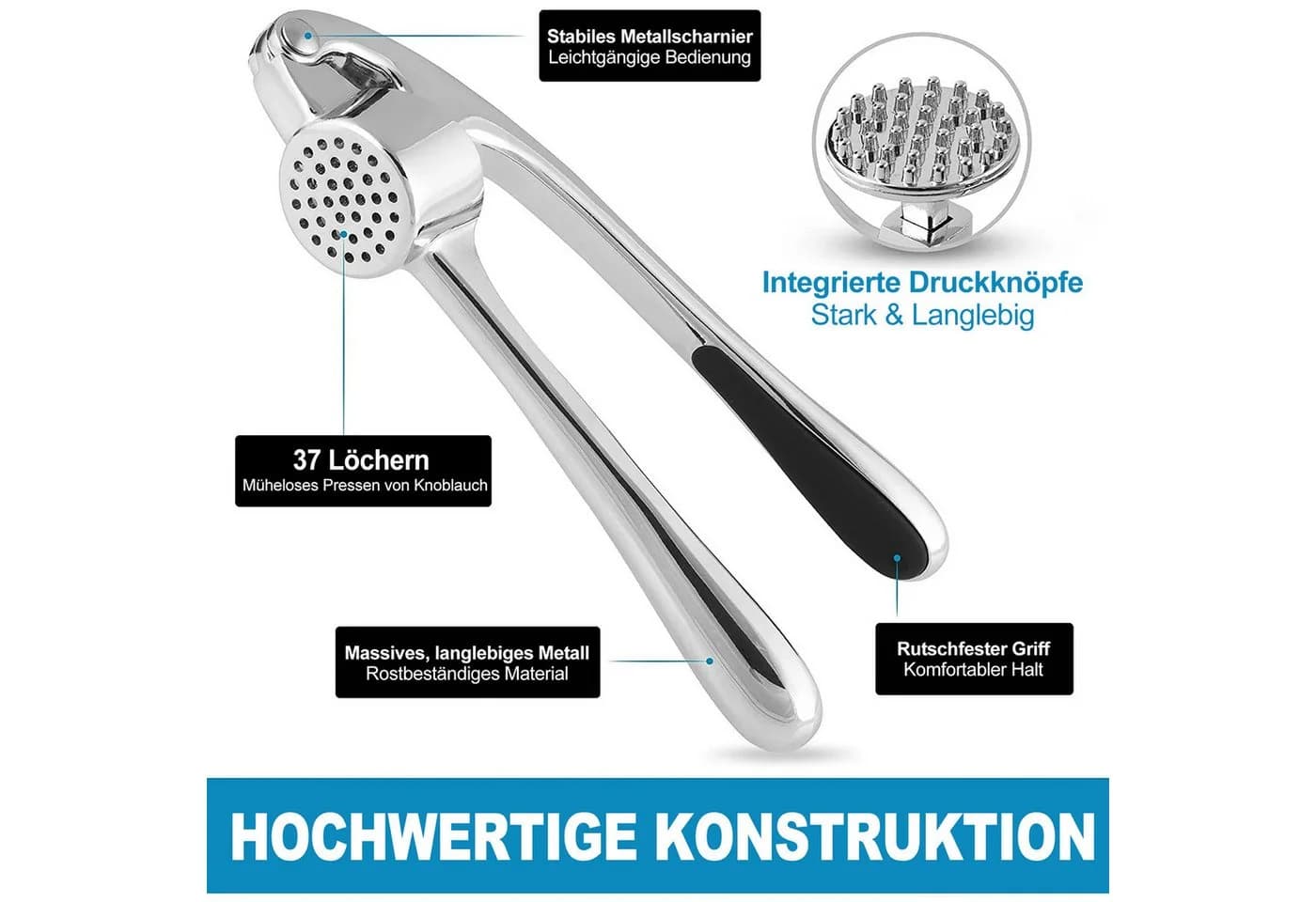 HUGERSTONE Manuelle Knoblauchpresse Edelstahl Ergonomisch