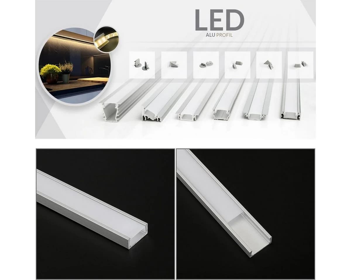 oyajia LED-Stripe-Profil 5x Aluprofil 1m mit milchiger Abdeckung