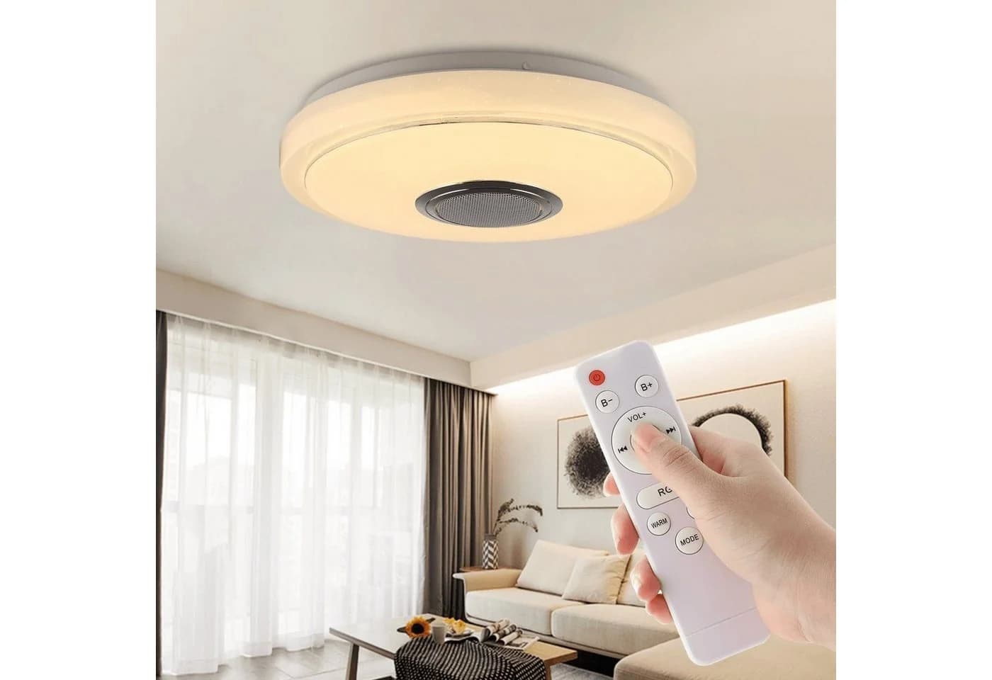 LETGOSPT Deckenleuchte LED RGB Bluetooth Lautsprecher 30cm