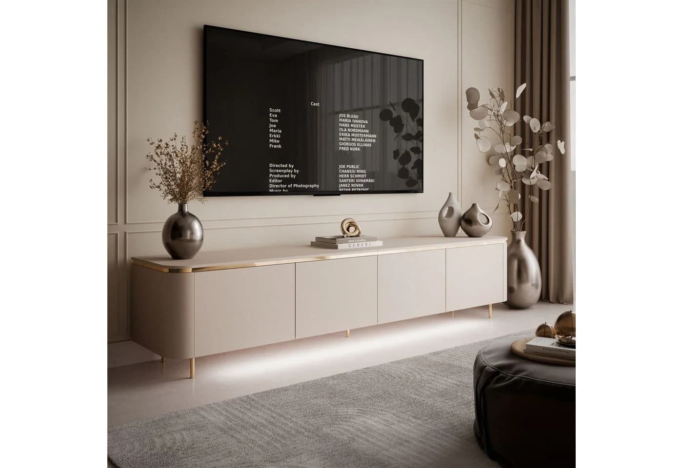 ALLHOUSE24 TV-Schrank LINE 200 cm Kaschmir matt mit LED & Push-Open