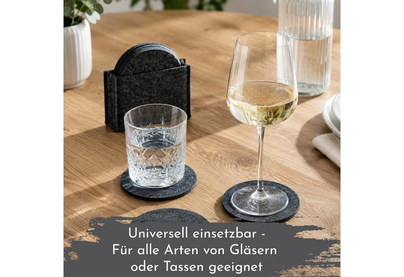 VanHenry Filz-Glasuntersetzer 12er Set Dunkelgrau mit Box