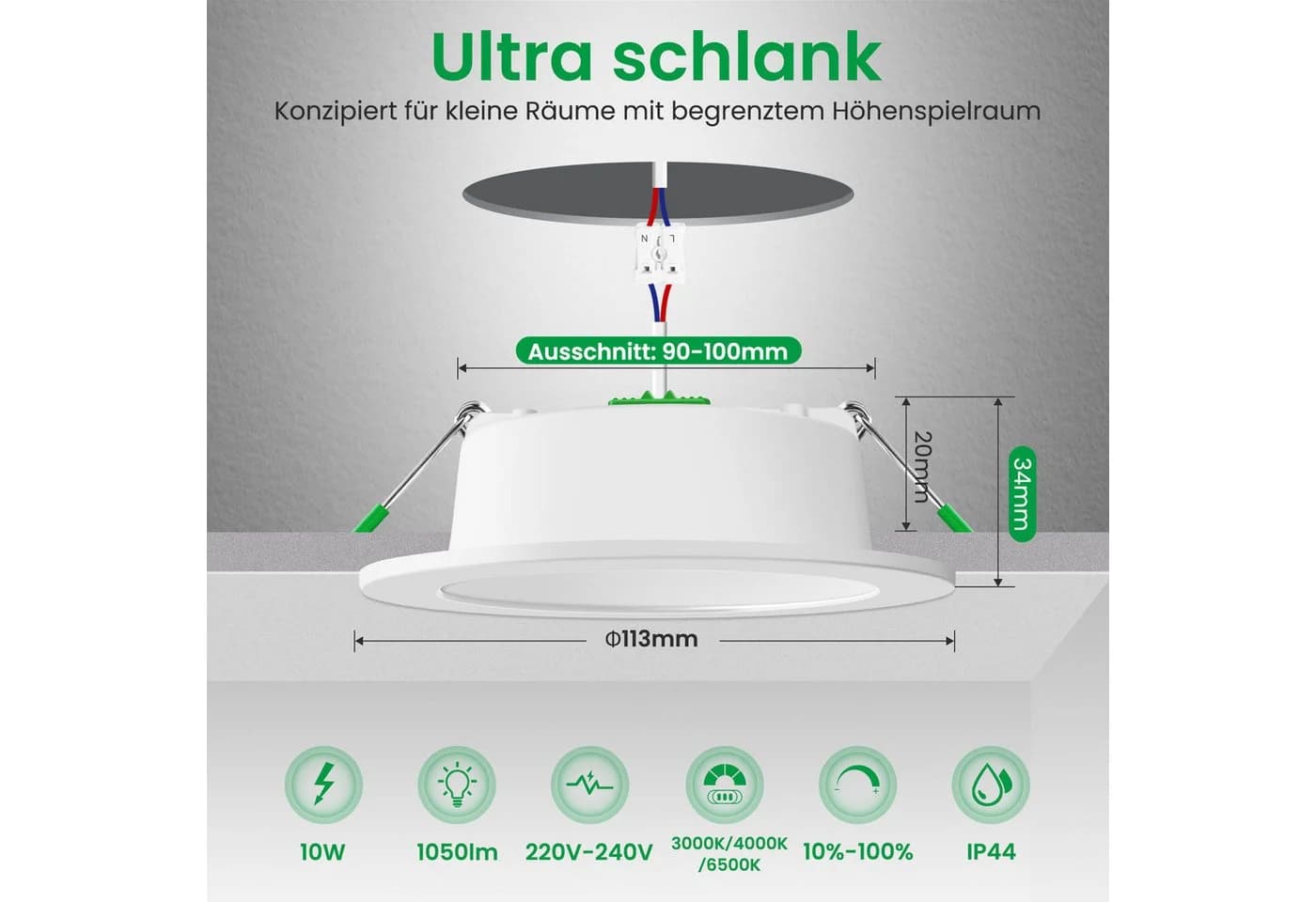 ALUSSO LED Einbauleuchte 6er-Set 3CCT Dimmbar 10W 1050lm Weiß